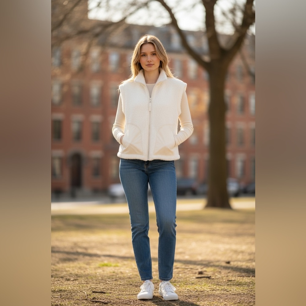 Women's White Flx Fleece Vest Small